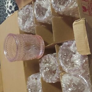 DEVI 8 Pc. Pink Glass Candle Holder , Decor.